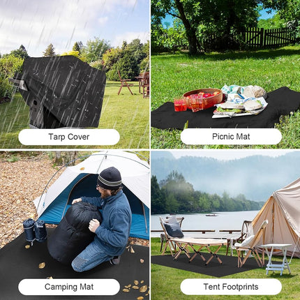 Black Waterproof Tarp Cover for Outdoor: Multi-Purpose Oxford Tarpaulin with Reinforced Webbing Loops for Garden Shed Patio Camping Pool Roof Tent - Durable and Tear Resistant (10ftx10ft)