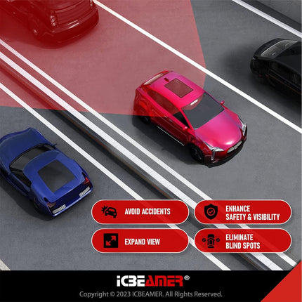ICBEAMER 11.8" 300mm Easy Clip on Universal Fit Wide Angle Panoramic Auto Interior Rearview Mirror Flat Blue Surface
