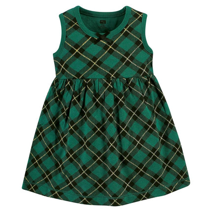 Hudson Baby Conjunto de Vestido y Cárdigan de Algodón para Bebés Niñas, Cuadros Verde Bosque, 5T