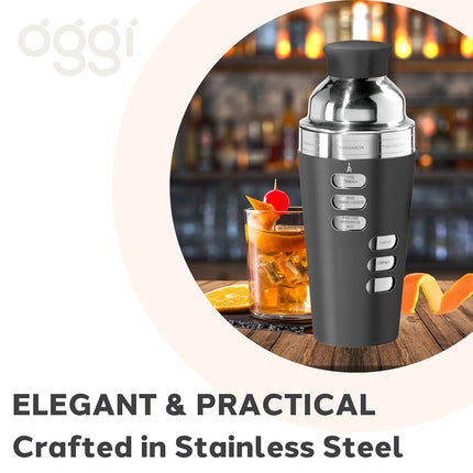 OGGI Dial A Drink Cocktail Shaker-23oz Stainless Steel Shaker, 8 Recipes, Stainless Steel Lid has Built in Strainer, Ideal Cocktail Mixer, Martini Shaker, Margarita Shaker & More, Stainless