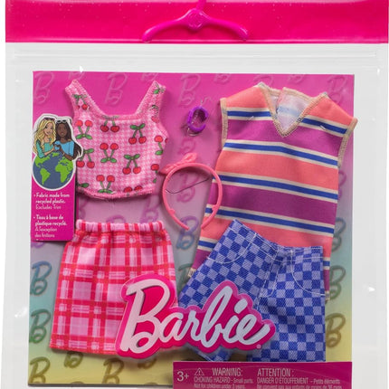 Barbie & Ken Fashions 2-Pack Clothing & Accessories Set, 1 Cheetah-Print Dress & Bracelet for Barbie Doll & 1 Shirt & Shorts Outfit with Sunglasses for Ken Doll