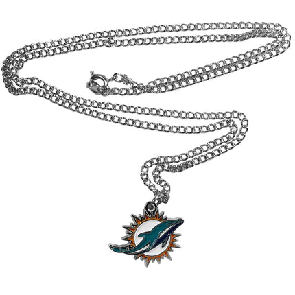 Siskiyou Sports NFL Miami Dolphins Women's NFL Chain Necklace with Small Pendant, 20", Silver