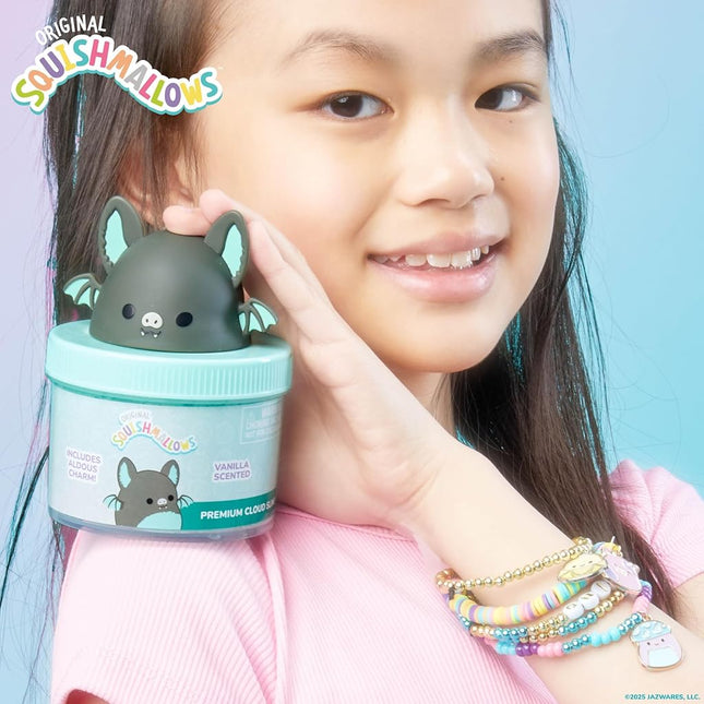 Original Squishmallows Aldous The Fruit Bat Premium Cloud Slime, Vanilla-Scented, 8 oz., Storage Container with Figurine Topper, Rubber Charm, Goodie Bags Stuffers, Kids Party Favors, Sensory Toy