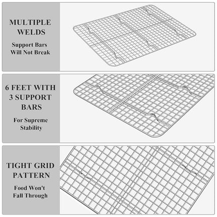 Deedro Stainless Steel Baking Sheet & Cooling Rack Set [2 Sheets + 2 Racks], 16 x 12 Inch, Heavy Duty, Non-Toxic, Dishwasher Safe