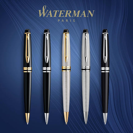 Waterman Expert Ballpoint Pen | Gloss Black with Chrome Trim | Medium Tip | Blue Ink | Gift Box
