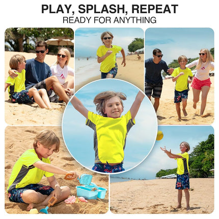 Kanu Surf Boys' Short Sleeve UPF 50+ Rashguard Swim Shirt, Cb Yellow, 14-16