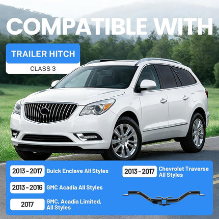 Enganche de remolque ECOTRIC Clase 3 compatible con Chevy Chevrolet Traverse 2013-2017, Buick Enclave, GMC Acadia, con receptor de 2 pulgadas, acero con recubrimiento en polvo negro, capacidad de 5000 lb.