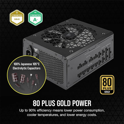 Fuente de alimentación ATX totalmente modular Corsair RM1200x Shift - Interfaz lateral modular - Compatible con ATX 3.0 y PCIe 5.0 - Modo de ventilador Zero RPM - Condensadores clasificados a 105 °C - Eficiencia 80 Plus Gold - Negra