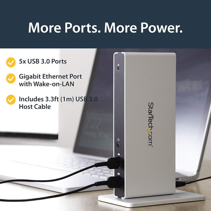 StarTech USB-A Dual DVI Dock, VGA & HDMI Adapters, 5x USB 3.0, GbE, Audio