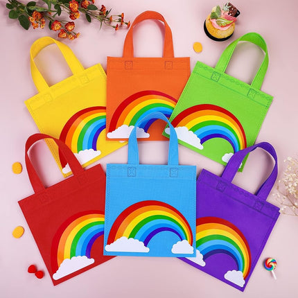ANECO 24 Pieces Rainbow Non-Woven Bags Tote Gift Bags Rainbow Party Bags Birthday Bags with Handles for Party Favors, 8 by 8 Inches, 6 Colors