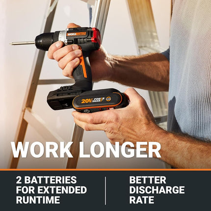 Worx WX130L 20V Nitro Compact Brushless 1/2” Drill/Driver with Power Share - (Batteries & Charger Included)