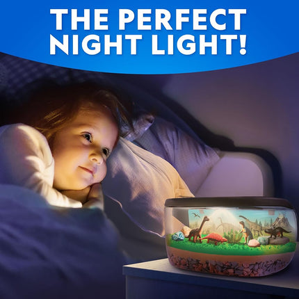 NATIONAL GEOGRAPHIC Light-Up Dinosaur Terrarium Kit for Kids – Build a Prehistoric Habitat with Play Sand, Real Gemstones & Dino Figures, Science Activity Kit for Boys & Girls