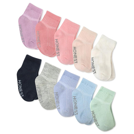 HonestBaby Multipack de calcetines cómodos para bebés, fabricados de forma sostenible para bebés, recién nacidos, niños pequeños, niños y niñas, unisex, paquete de 10 unidades, Pink Sunset, 12-24 meses