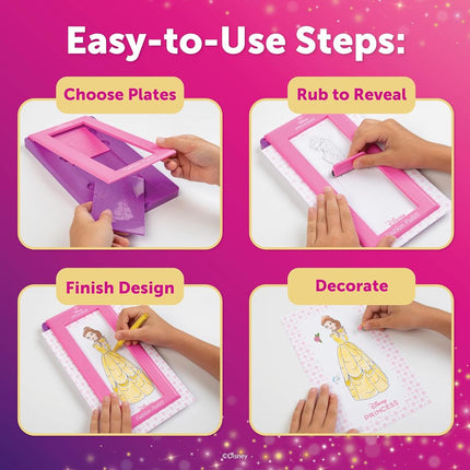 PlayMonster Fashion Plates Disney Princess – Mix-and-Match Drawing Kit, Arts and Crafts, Coloring, Art Supplies, Craft Supplies, Stencils, Crayons Included, Create Your Own Designs, Ages 6+