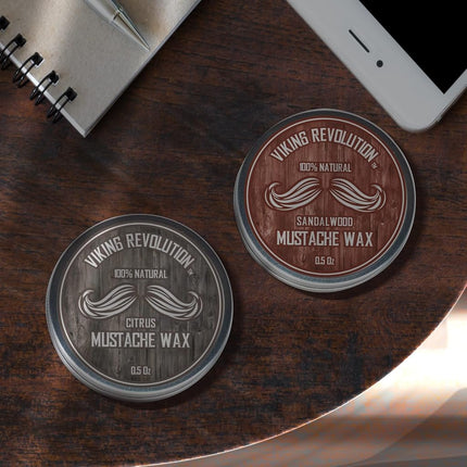 Viking Revolution Mustache Wax 2 Pack - Beard & Moustache Wax for Men - Strong Hold Helps Train Tame & Style (Citrus & Sandalwood, 2 pack)