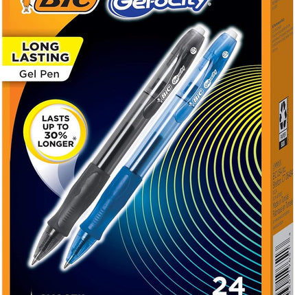 BIC SUPER SMOOTH Gel-ocity gel pens, Bulk Pack Of 24 Ink Pens, 12 Black And 12 Blue Retractable Gel Pens, Medium Point 0.7 mm, 24-count