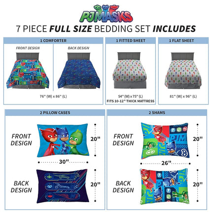 Franco Kids Bedding Super Soft Comforter and Sheet Set with Sham, 7 Piece Full Size, PJ Masks