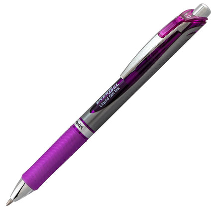 Bolígrafo de gel líquido retráctil Pentel Energel RTX, trazo grueso, punta metálica, tinta violeta, paquete de 2 (BL80BP2V)
