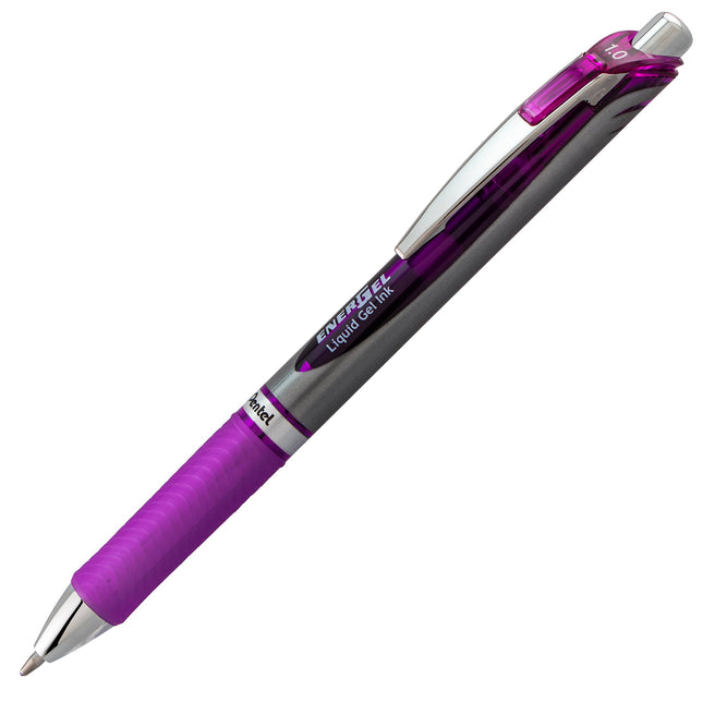 Stylo-gel liquide rétractable Pentel Energel RTX, trait gras, pointe en métal, encre violette, lot de 2 (BL80BP2V)