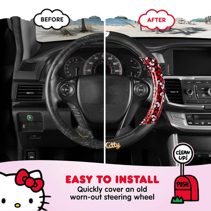 Sanrio Hello Kitty Bows Car Steering Wheel Cover, Universal Fit Cute Car Accessories for Women Styli