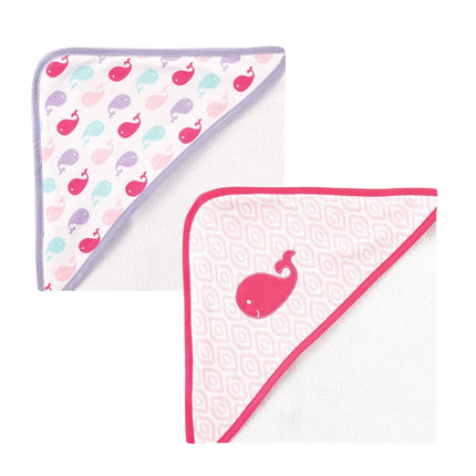 Luvable Friends 2 Piece Hooded Towels, Girl Whale