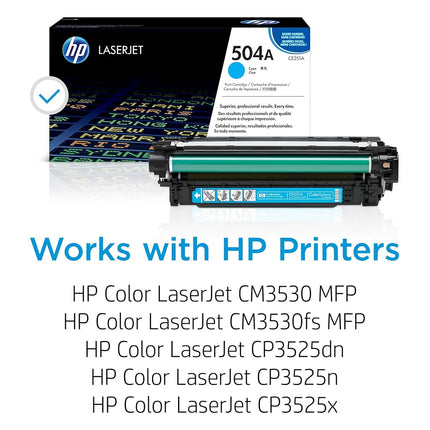 HP CE251A 504A Original LaserJet Toner Cartridge, Cyan, Single Pack