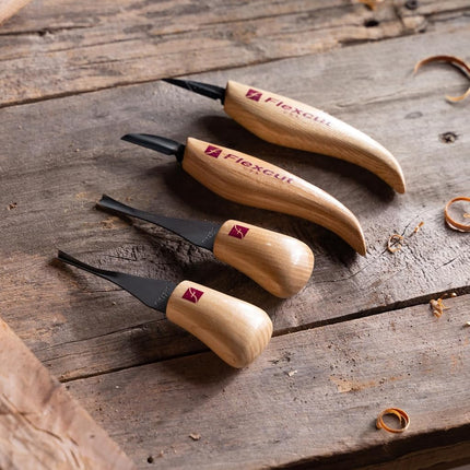 Flexcut Wood Carving Tools Beginner Palm & Knife Set KN600 | Includes Cutting Knife and Detail Knife Plus Two Palm Tools | 1095 High Carbon Steel Blades and Ergonomic Ashwood Handles