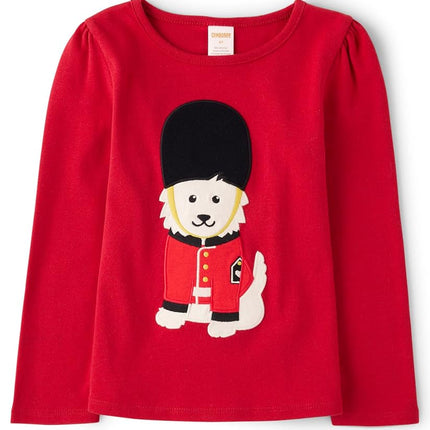 Gymboree Girls' and Toddler Fall and Holiday Embroidered Graphic Long Sleeve T-Shirts, London Dog, 8