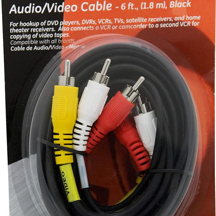 GE Composite Audio/Video Cable, 6 ft. RCA Style Plugs 3-Male to 3-Male, Low Loss, for TV, VCR, DVD, Satellite, and Home Theater Receivers, 23216
