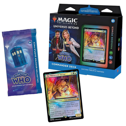Magic: The Gathering Doctor Who Commander Deck – Paradox Power (100-Card Deck, 2-Card Collector Booster Sample Pack + Accessories)