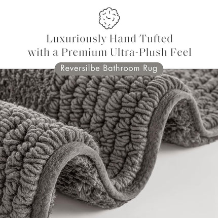 Madison Park Signature Splendor Reversible 100% Cotton Tufted Bathroom Rug-3000 GSM Hotel Quality Luxurious Plush High Pile Bath Mat Absorbent, Quick Dry, Shower Room Décor, 21x34, Charcoal