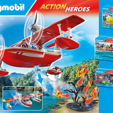Playmobil 71463 Action Heroes: Firefighting Seaplane with Extinguishing Function, heroic rescue missions, with a firefighter, imaginative role-play, detailed play sets suitable for children ages 4+