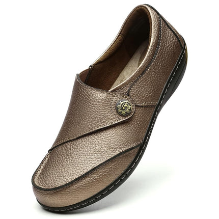 Geoeleph Mocassins Femme Dorés Décontractés à Enfiler Confortables Plats Marche Cuir Chaussures de Conduite 6.5 M US
