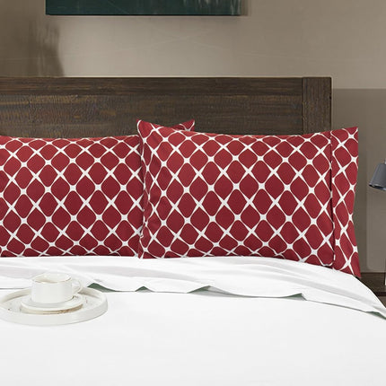 Elegant Comfort Luxury Ultra-Soft 2-Piece Pillowcase Set - 1500 Premium Hotel Quality Microfiber Double Brushed - Wrinkle Resistant, King Size, Bloomingdale Pattern Burgundy