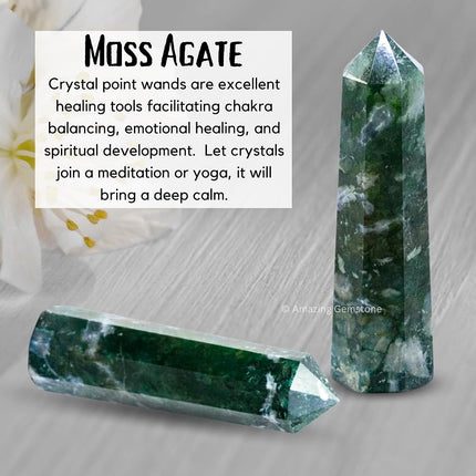 Amazing Gemstone Moss Agate Crystal Towers - Natural Healing Crystal Point Obelisk for Reiki Healing and Crystal Grid (3" to 4" INCH)