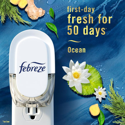 Febreze Plug in Air Fresheners, Ocean, Odor Eliminator for Strong Odors, Scented Oil Refill (3 Count)
