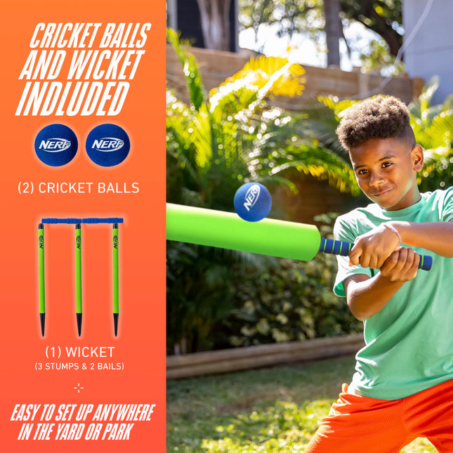 Nerf Foam Cricket Set - Full Starter Cricket Set with 30" Foam Cricket Bat, (2) Foam Balls + (3) Plastic Wickets - Perfect for Adults, Kids + Beginners - Full Foam Cricket Set