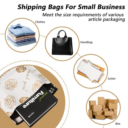 Thank You Poly Mailers 14.5x19 Inch 50 Pcs - Gold Rose Printed Shipping Bags for Clothing - Waterproof and Tear Resistant Mailing Envelopes - Self-Sealing Packaging Bags for Small Business