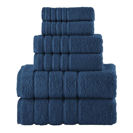 Elegant Comfort 4 Lines Viscose Stripe 6-Piece Premium Towel Set - 100% Turkish Cotton High Absorbent Luxury Bathroom Towels – Includes 2 Washcloths, 2 Hand Towels and 2 Bath Towels Set, Navy Blue