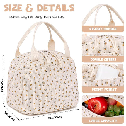Bluboon Lunch Bag for Women Men Cute Corduroy Lunch Tote Bags Reusable Insulated Lunch Box Large Capacity Reusable Insulated Cooler for Work Picnic or Travel