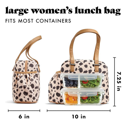 Fit+Fresh Laketown Kit Insulated Lunch Bag for Women and Men - Cute Small Lunchbox Tote, Adult Lunch Box, Cheetah