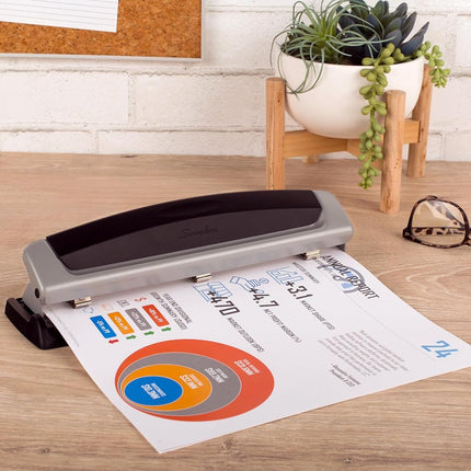 Swingline Desktop Hole Punch, 2-3 Hole Puncher, Precision Pro, Adjustable, 10 Sheet Punch Capacity, Black/Silver (74037)