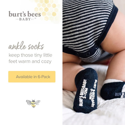 Burt's Bees Baby Baby Girls' Ankle Socks with Non-Slip Grips (6-Pack), Oat, 0-3 Months
