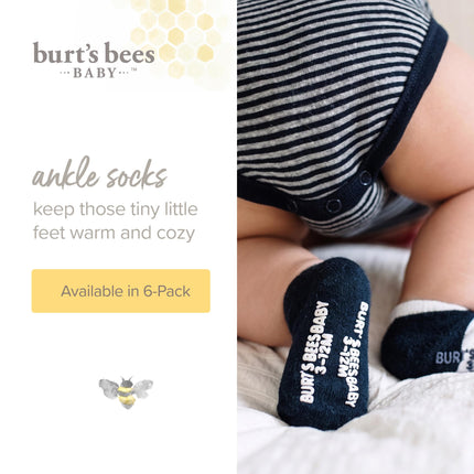 Burt's Bees Baby Baby Girls' Ankle Socks with Non-Slip Grips (6-Pack), Cloud Ankle Socks, 12-24 Months