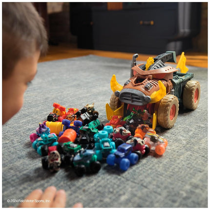 Monster Jam Mini Jam, Megalodon Mad Hog Chomper and Monster Truck, Fun Cleanup and Storage, Kids’ Toy Gifts for Boys and Girls Aged 3 and Up