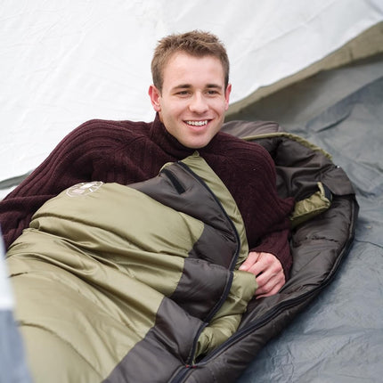 Sac de couchage Coleman North Rim 0°F grand et long, sac de couchage momie pour adultes par temps froid, fermeture éclair anti-accroc avec capuche réglable pour la chaleur et la ventilation, sans PFAS
