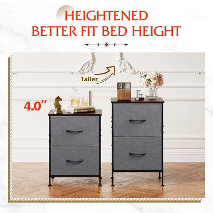 WLIVE Nightstand, Nightstand with 2 Drawers, Bedside Furniture, Night Stand, Small Dresser for Bedroom, College Dorm, End Table with Fabric Bins, Dormitory, Dark Grey, Size L