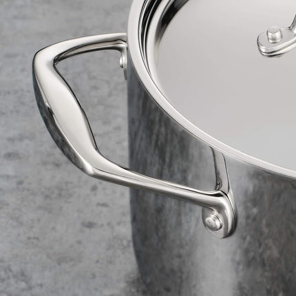 Tramontina Signature Tri-Ply Clad Stainless Steel 8-Quart Stock Pot with Lid, Induction-Ready Pasta Pot, Dishwasher-Safe, NSF-Certified, Made in Brazil