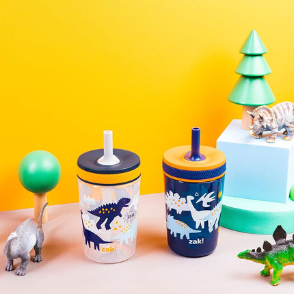 Zak Designs DinoRoar-Zaksaurus Kelso 15oz Leak-Proof Toddler Cups, 2-Pack