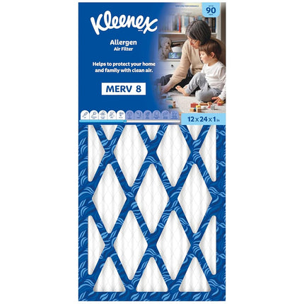 Kleenex Allergen Air Filter 12x24x1 Inches - 8 MERV RATING (4-Pack)